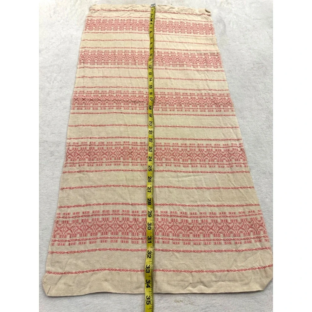 Vintage Woven Geometric Table Runner Coral Red Cream‎ Boho Textile 34x16